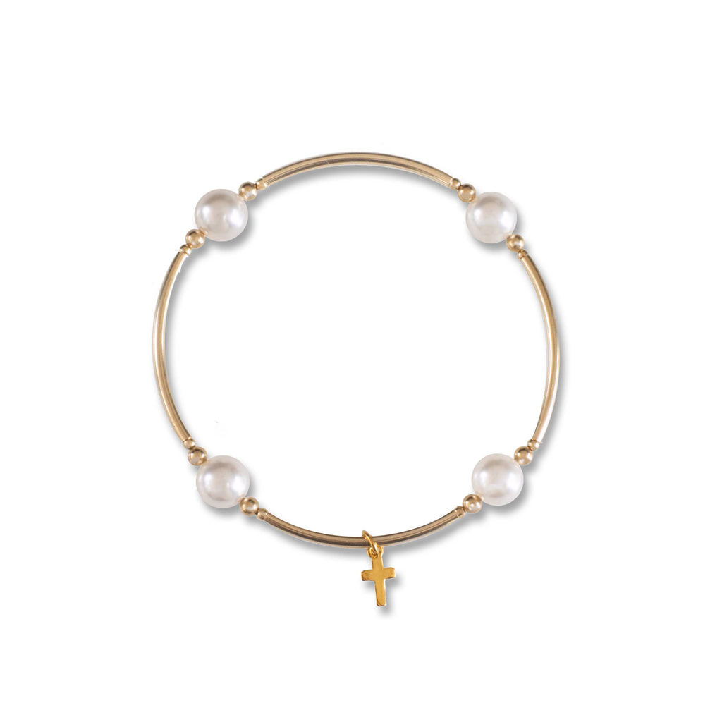 Charmed Pearl/Cross 8mm Gold Blessing Bracelet