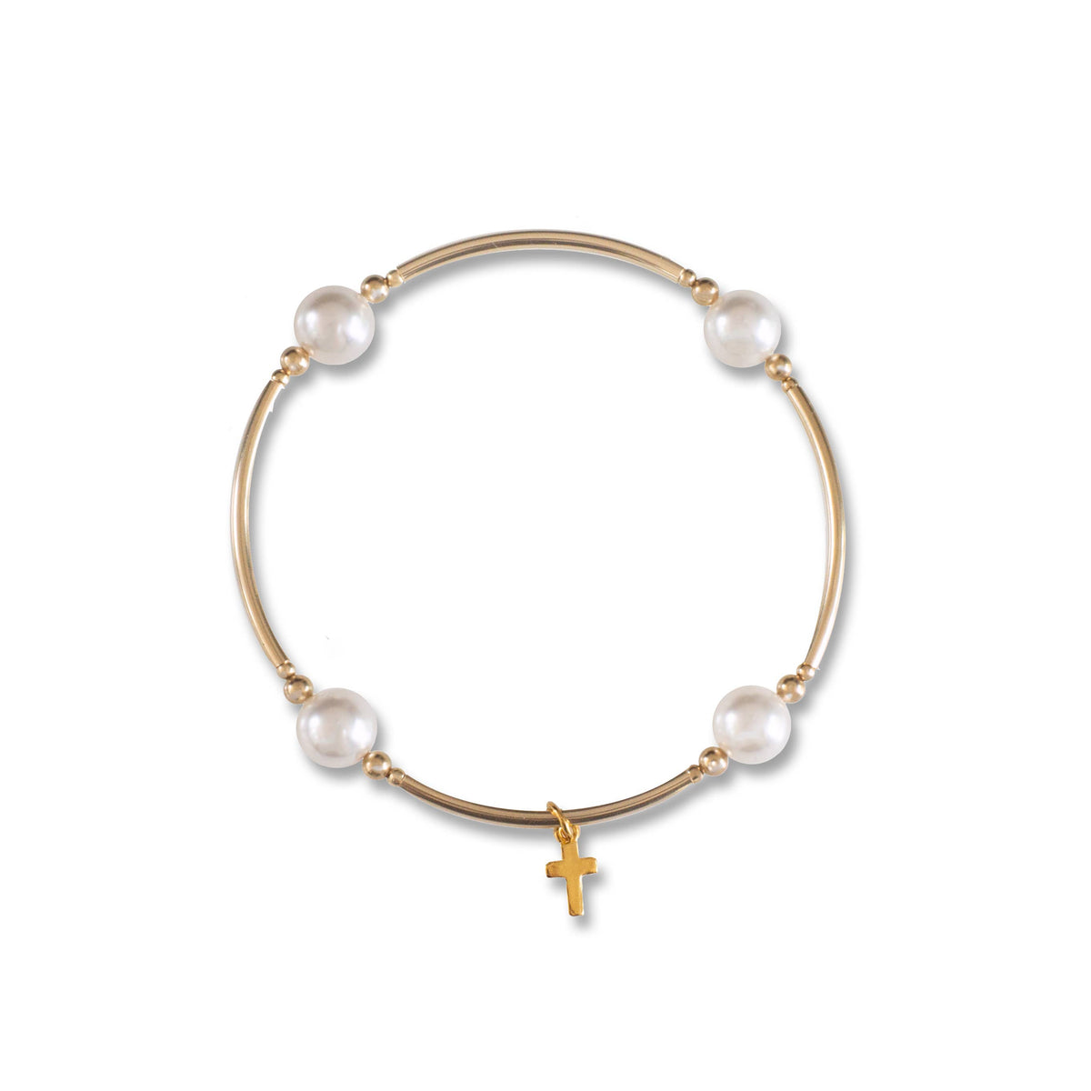 Charmed Pearl/Cross 8mm Gold Blessing Bracelet