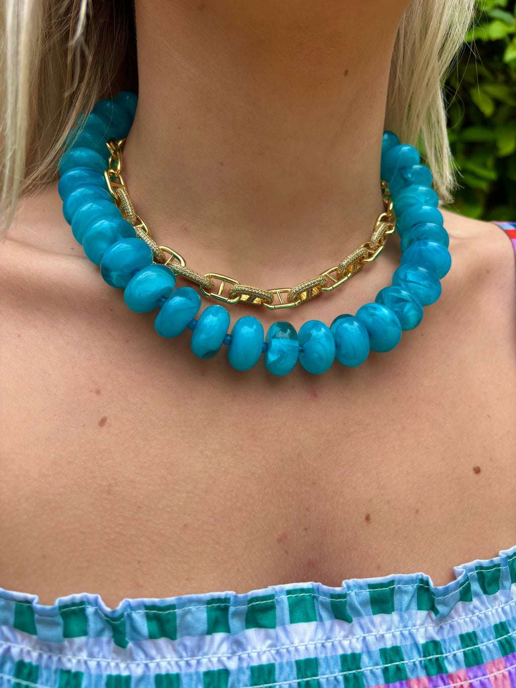 Bailey Chunky Beaded Necklace- Green