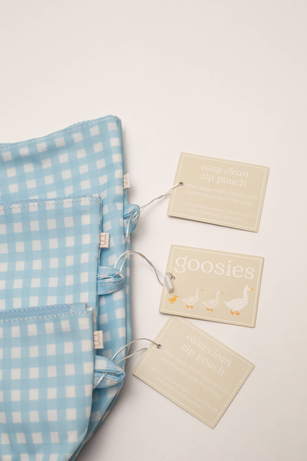 Blue Gingham - Easy Clean Wipeable Pouch (Set of 3)