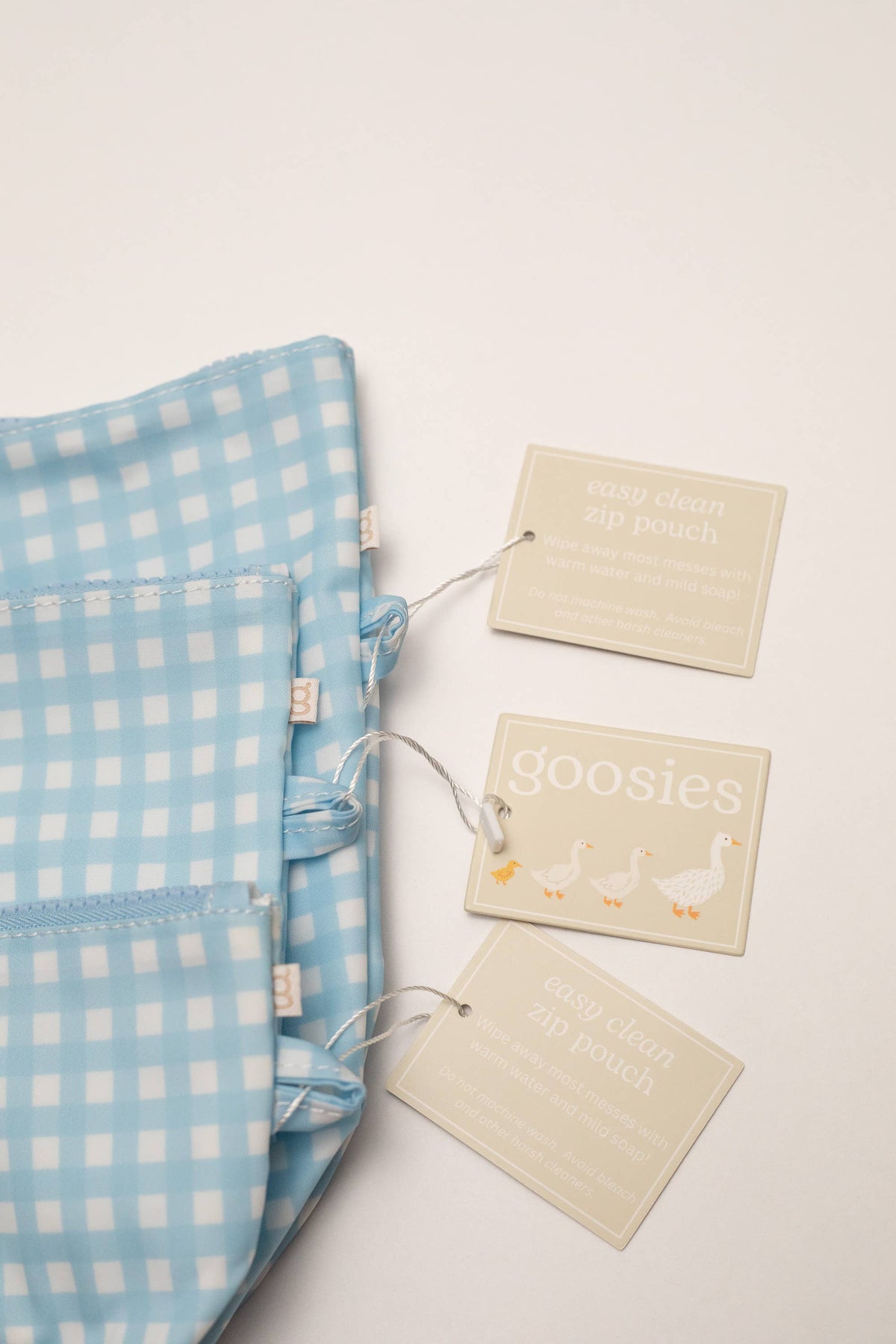 Blue Gingham - Easy Clean Wipeable Pouch (Set of 3)