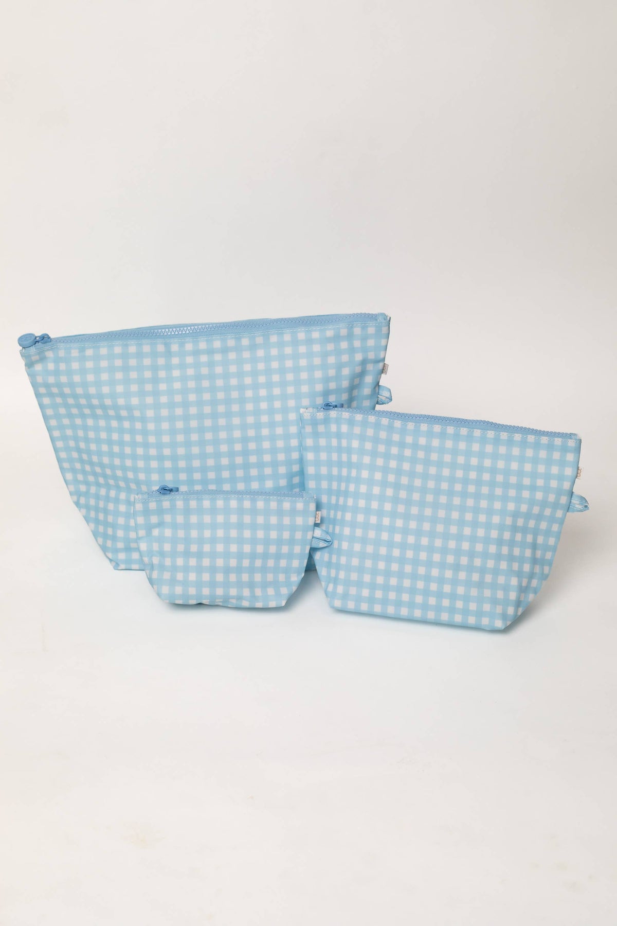 Blue Gingham - Easy Clean Wipeable Pouch (Set of 3)
