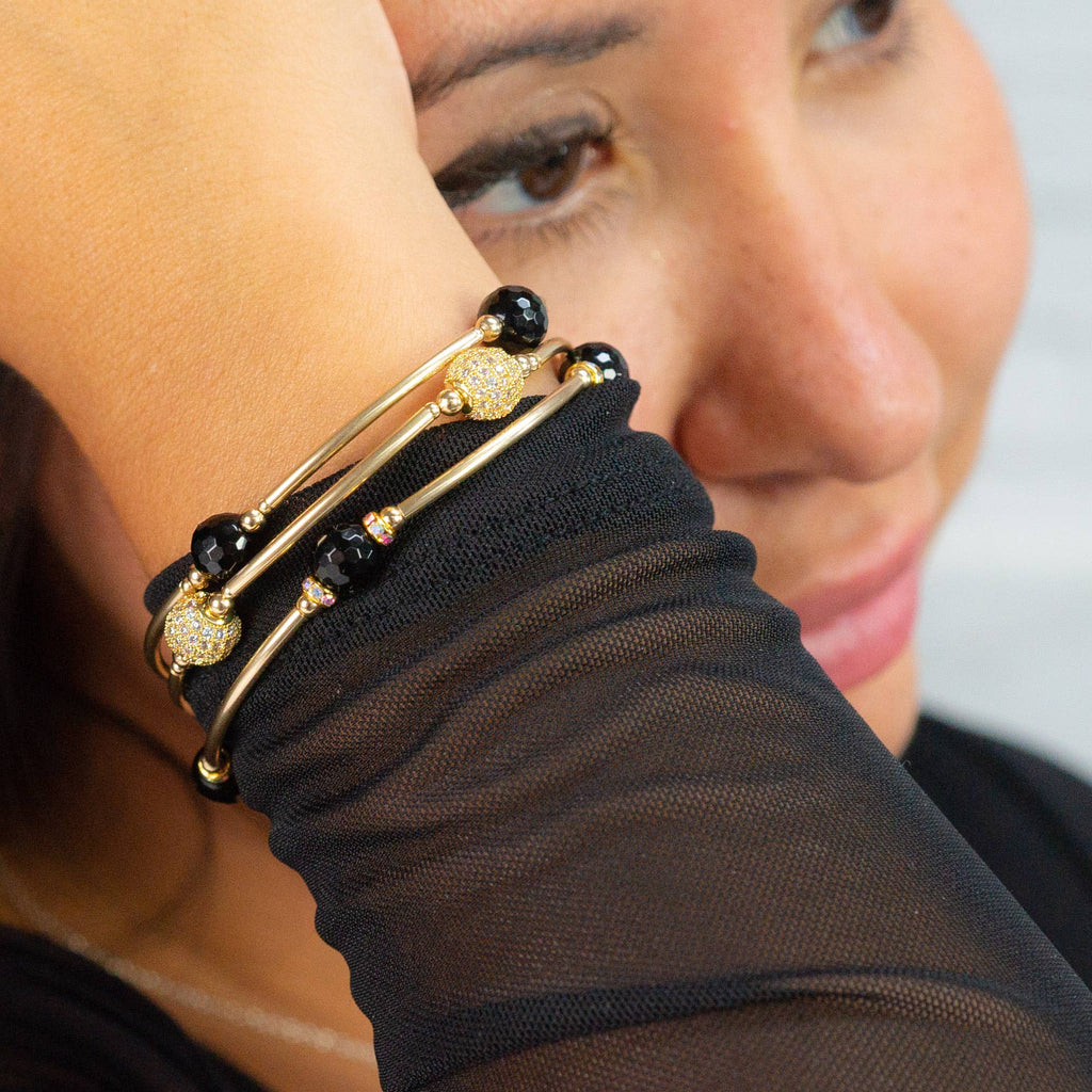 8mm Faceted Onyx Gold Blessing Bracelet