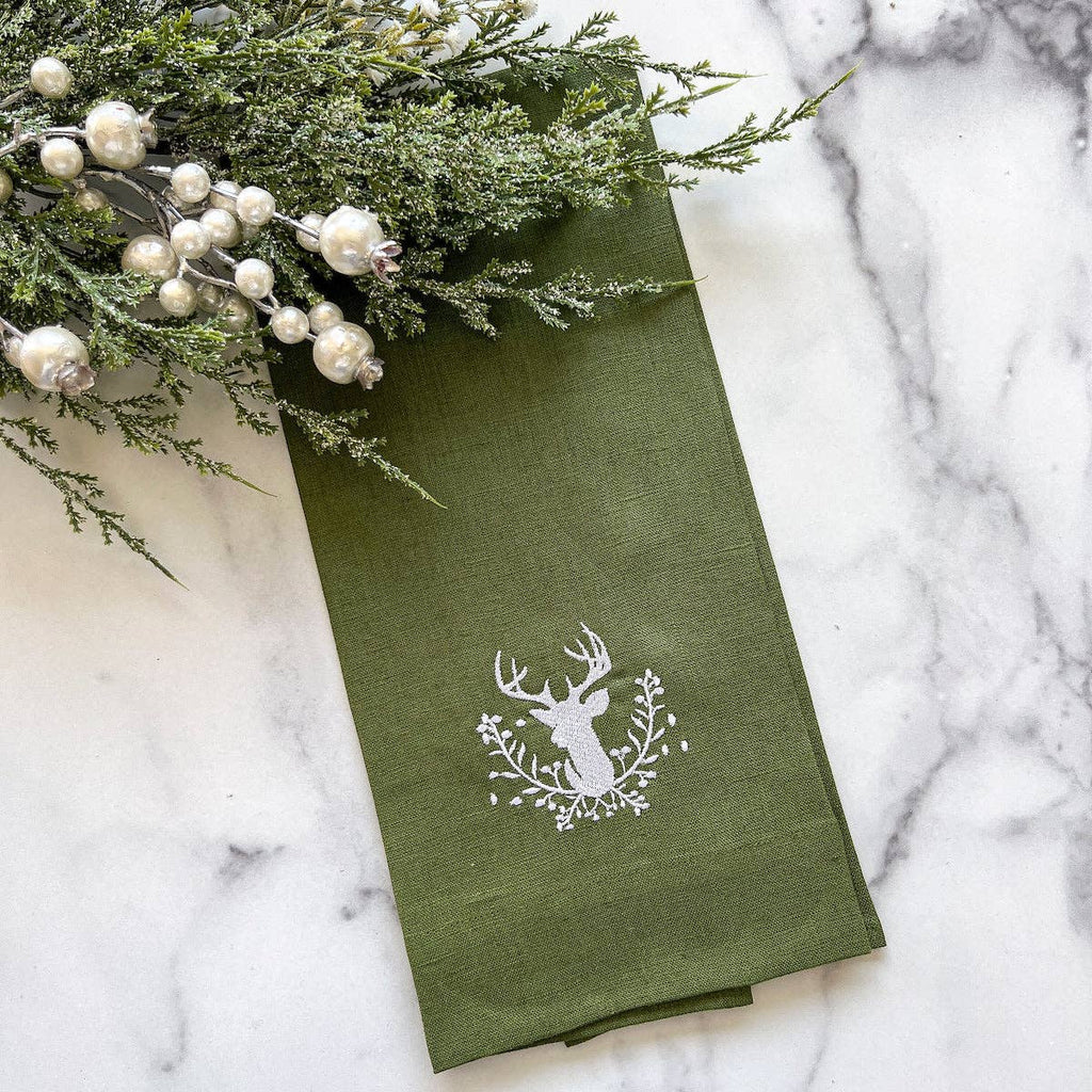 Stag with Holly Berries Linen Towel