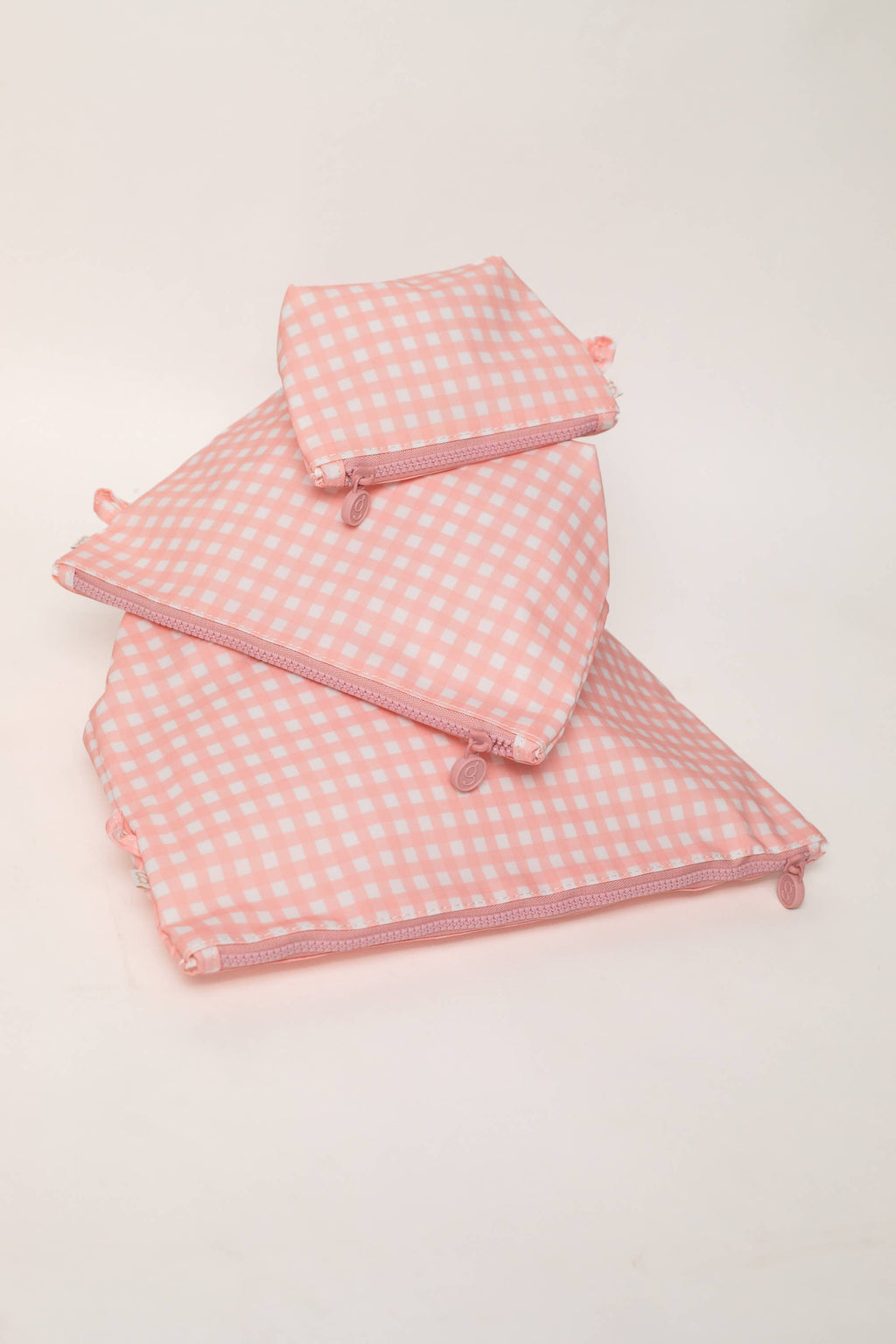 Pink Gingham Easy Clean Wipeable Pouch (Set of 3)