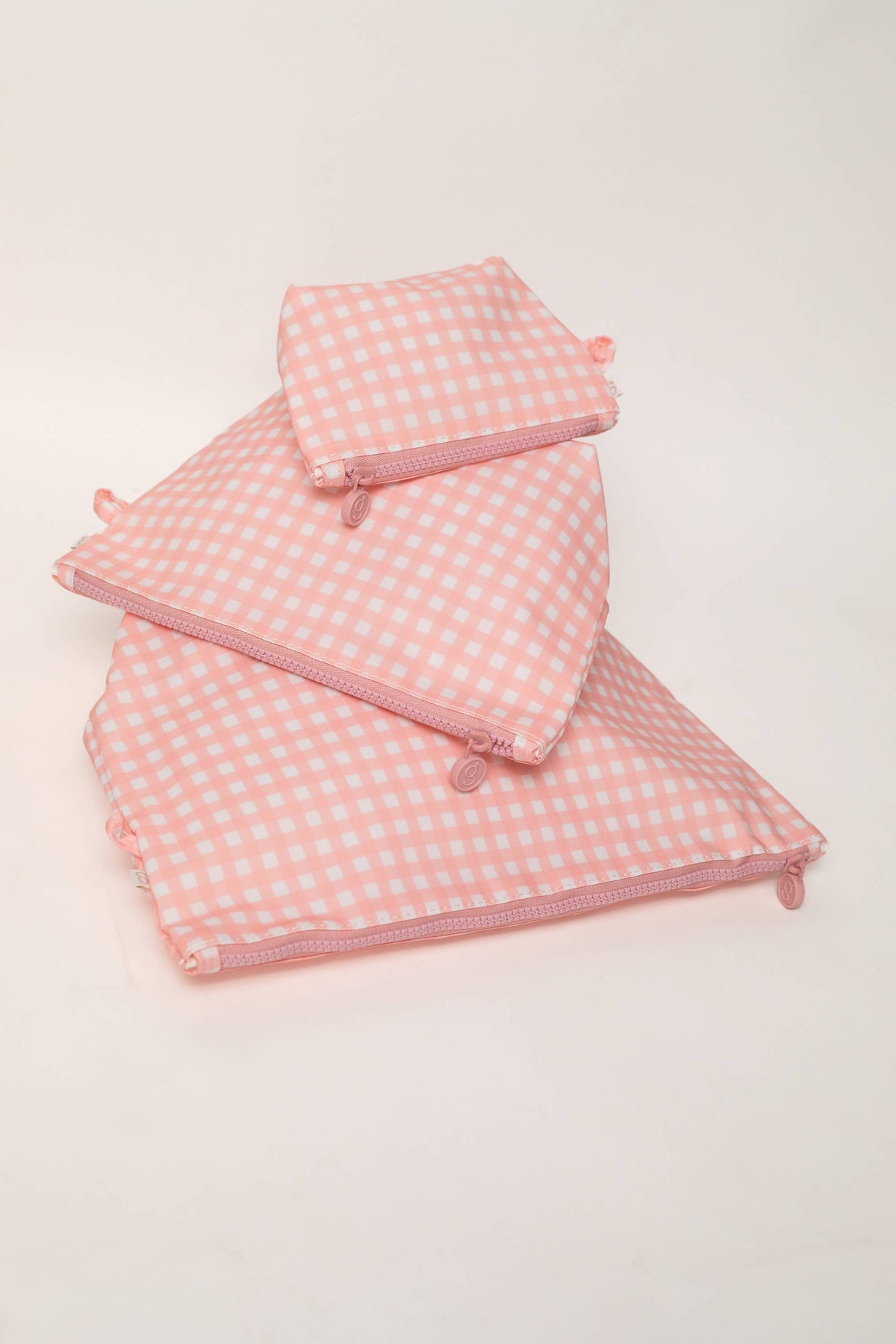 Pink Gingham Easy Clean Wipeable Pouch (Set of 3)
