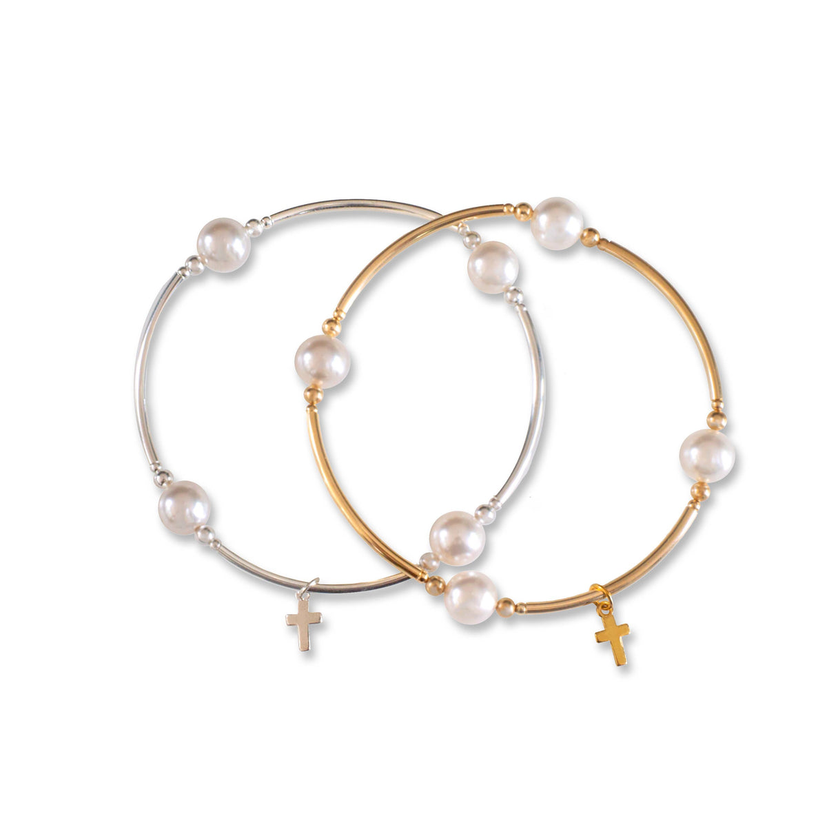 Charmed Pearl/Cross 8mm Gold Blessing Bracelet