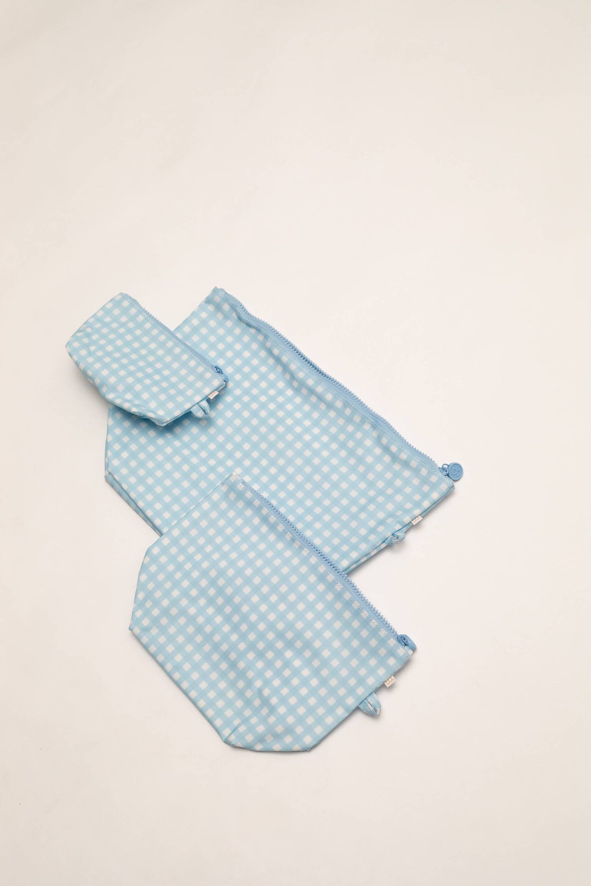Blue Gingham - Easy Clean Wipeable Pouch (Set of 3)