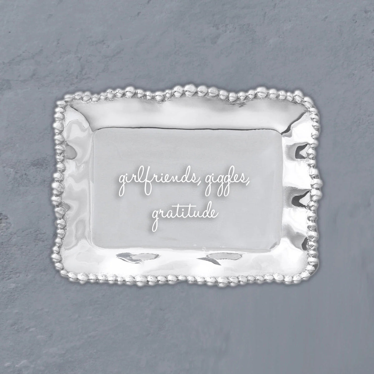 GIFTABLES Organic Pearl Rectangular Engraved Tray - girlfriends, giggles, gratitude