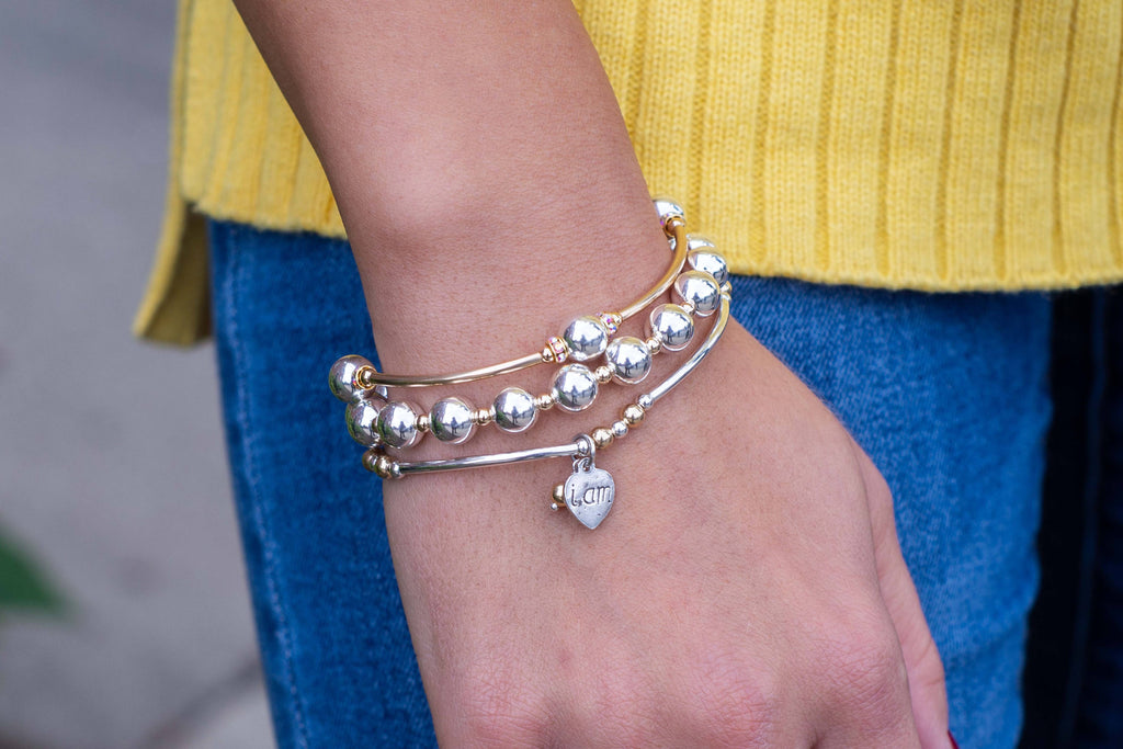 8mm Crystal Sterling Silver/Gold Blessing Bracelet