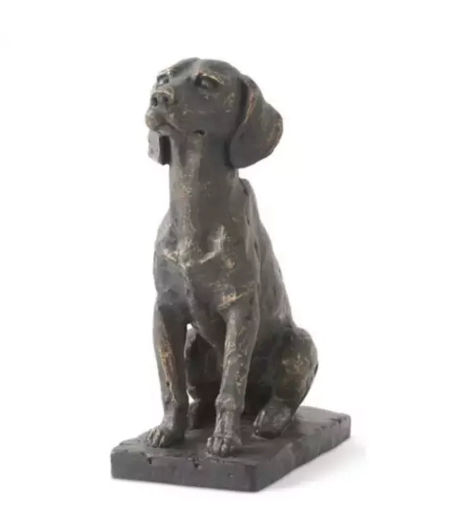 11 Inch Resin Patina Sitting Dog on Black Base