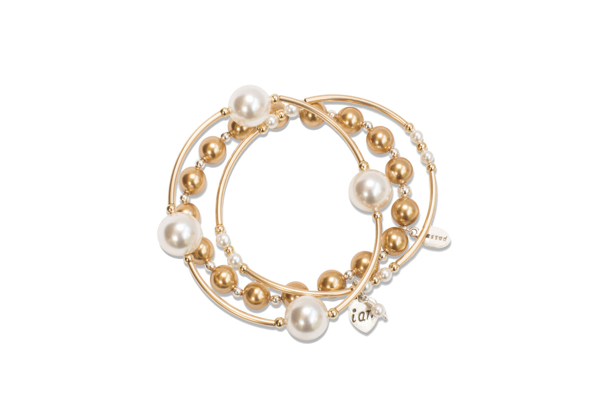 12mm White Pearl Gold Blessing Bracelet