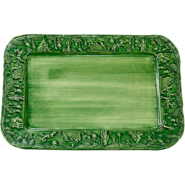 Vietri Fiabe di Natale Green Rectangular Platter