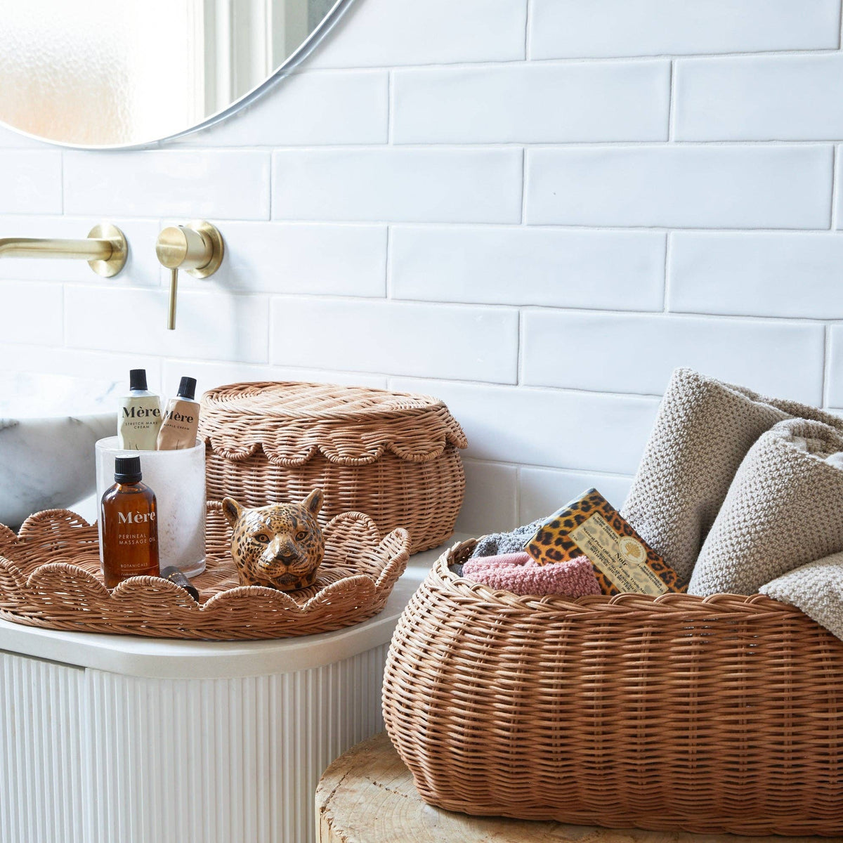 Flora Duo Rattan Basket Set Mocha