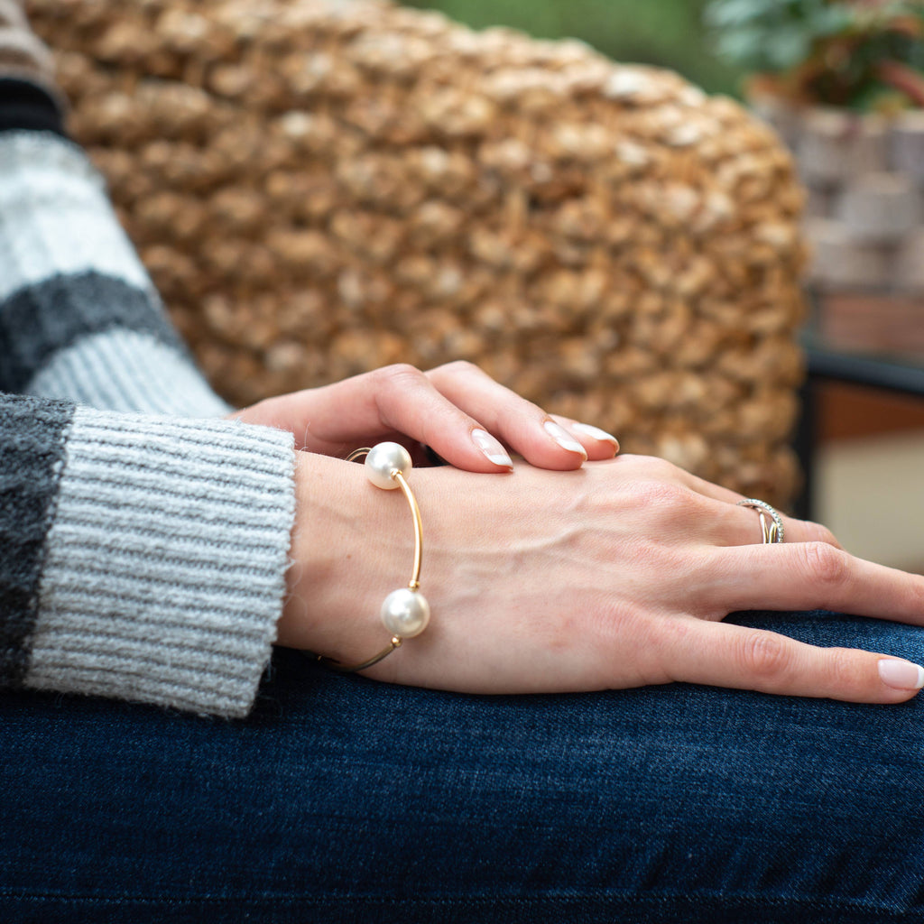 12mm White Pearl Gold Blessing Bracelet