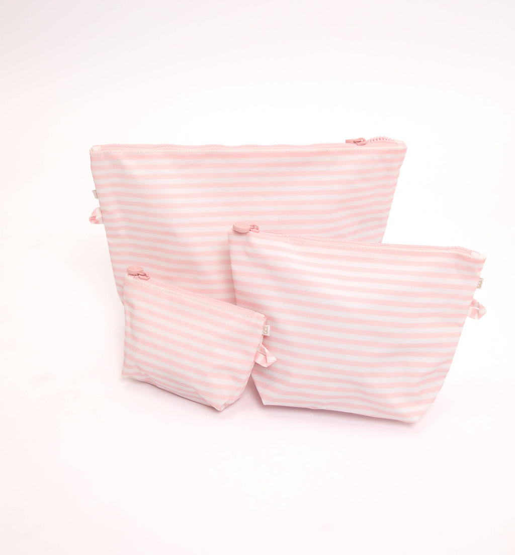 Pink Stripes Easy Clean Wipeable Pouch (Set of 3)