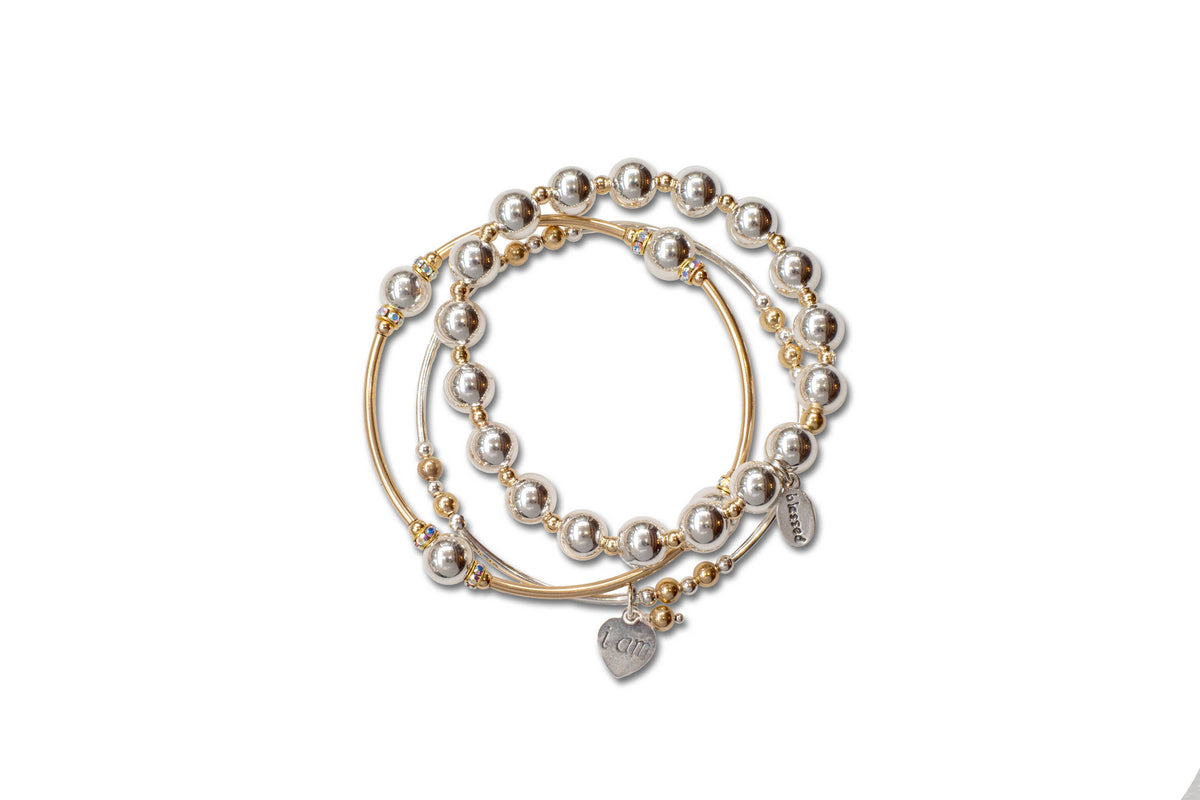 8mm Crystal Sterling Silver/Gold Blessing Bracelet