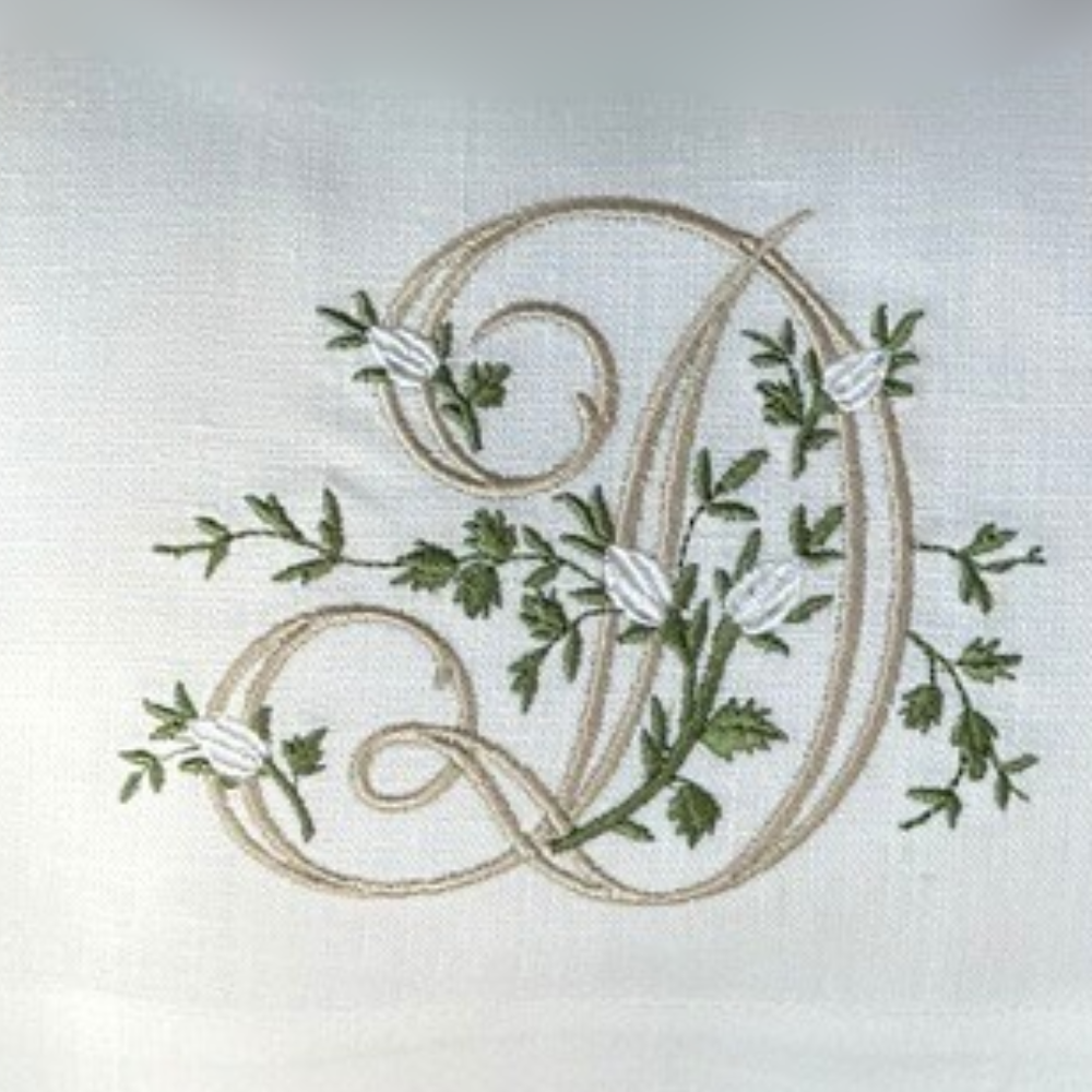 Floral Monogram White Linen Bow / Sash - New