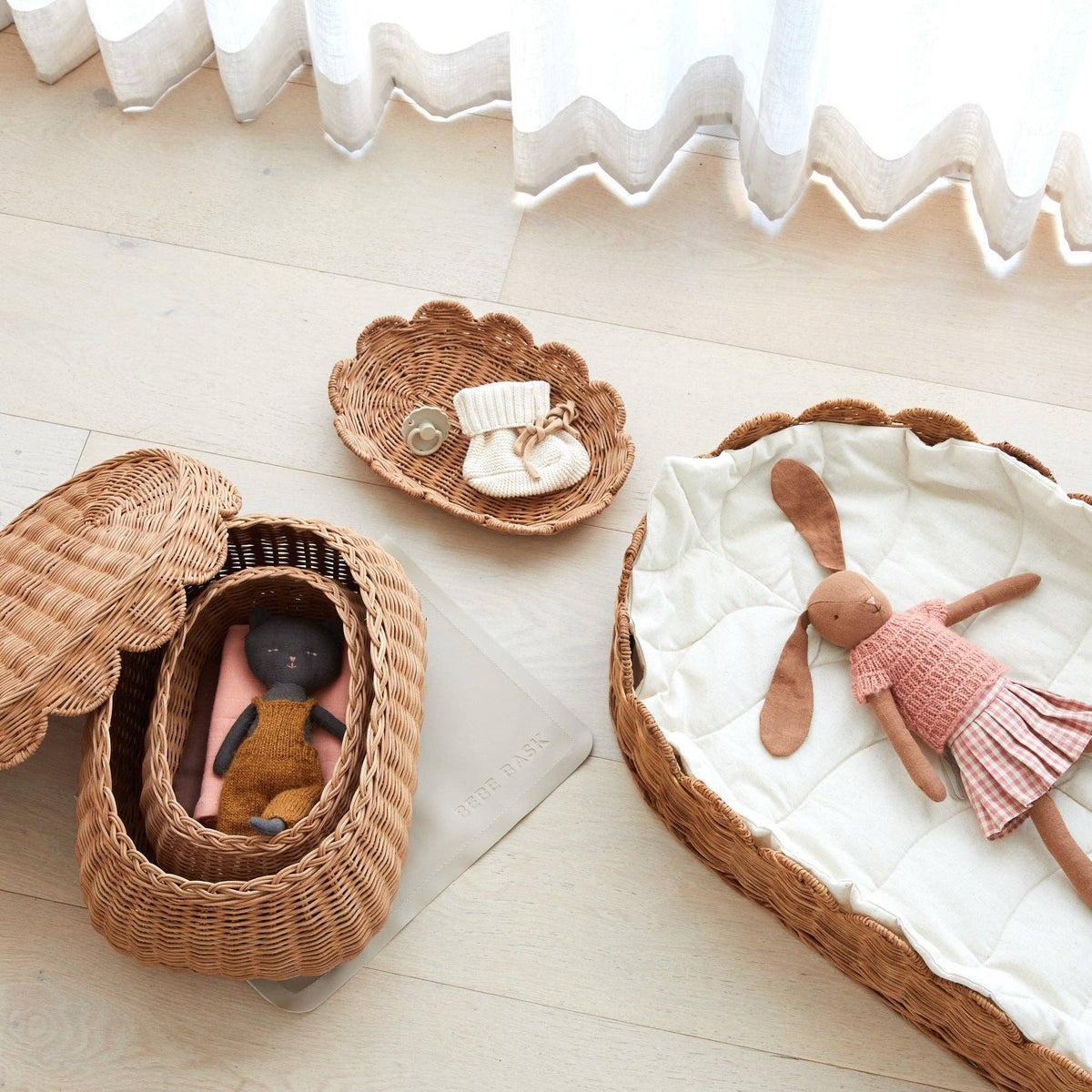 Flora Duo Rattan Basket Set Mocha
