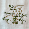 Floral Monogram White Linen Bow / Sash - New