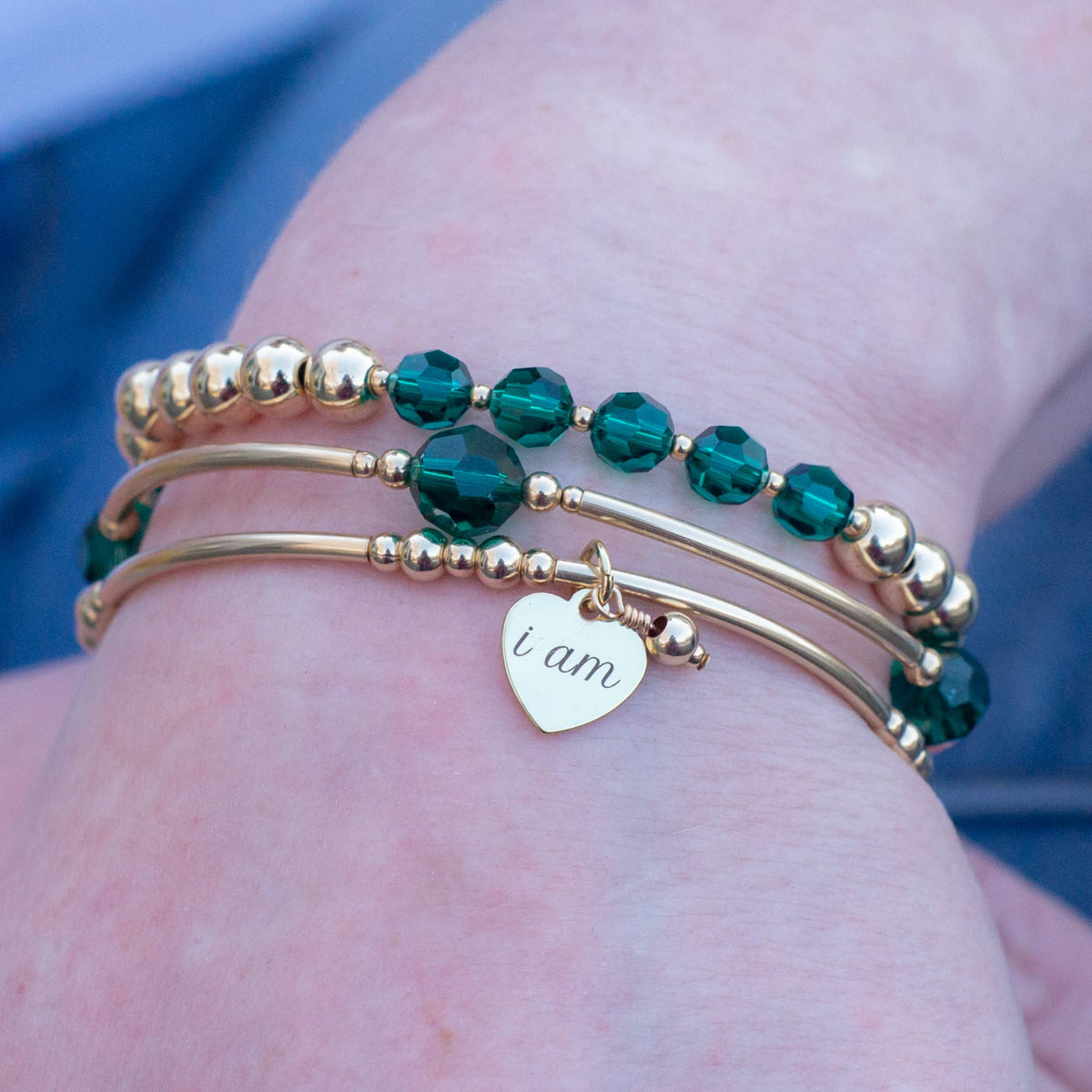 8mm Emerald Crystal Blessing Bracelet Gold-May