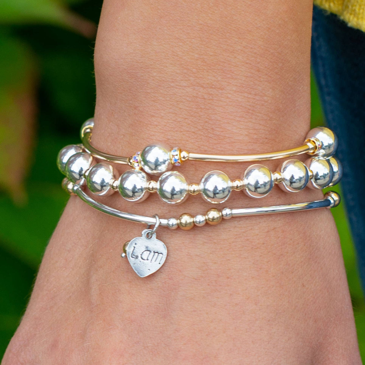 8mm Crystal Sterling Silver/Gold Blessing Bracelet