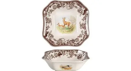 Spode Woodland Square Deer Serving Bowl 9.5x3"