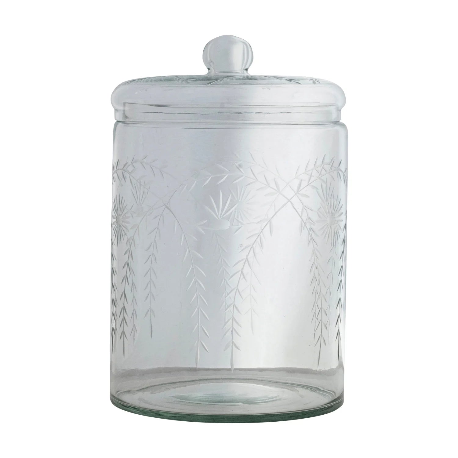 Etched Glass Storage Jar with Botanicals & Lid