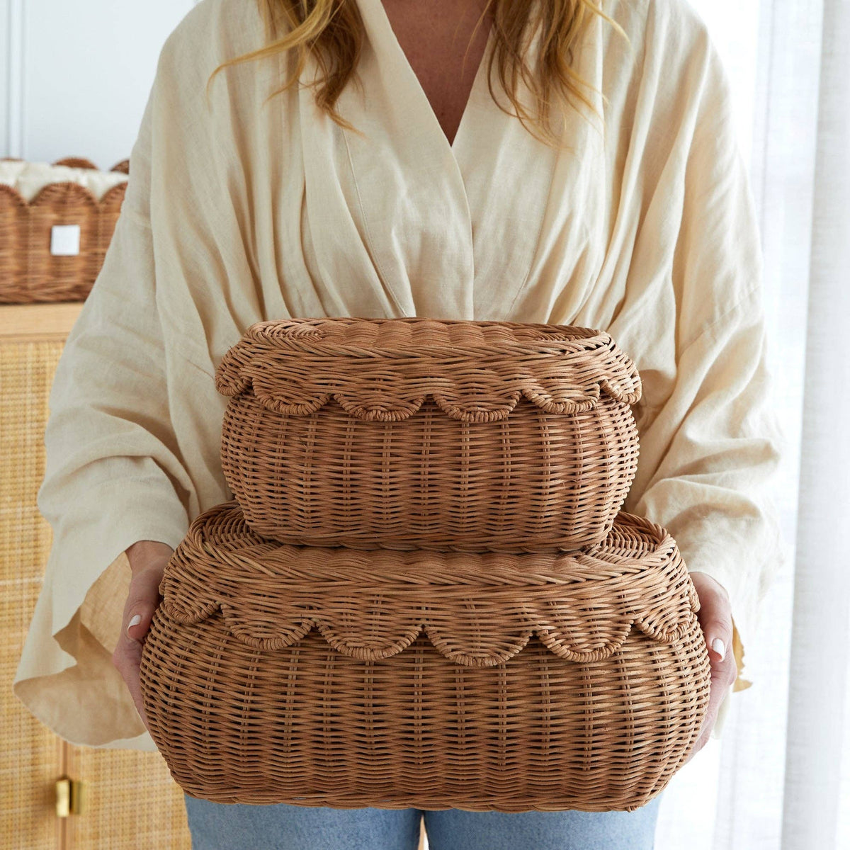 Flora Duo Rattan Basket Set Mocha