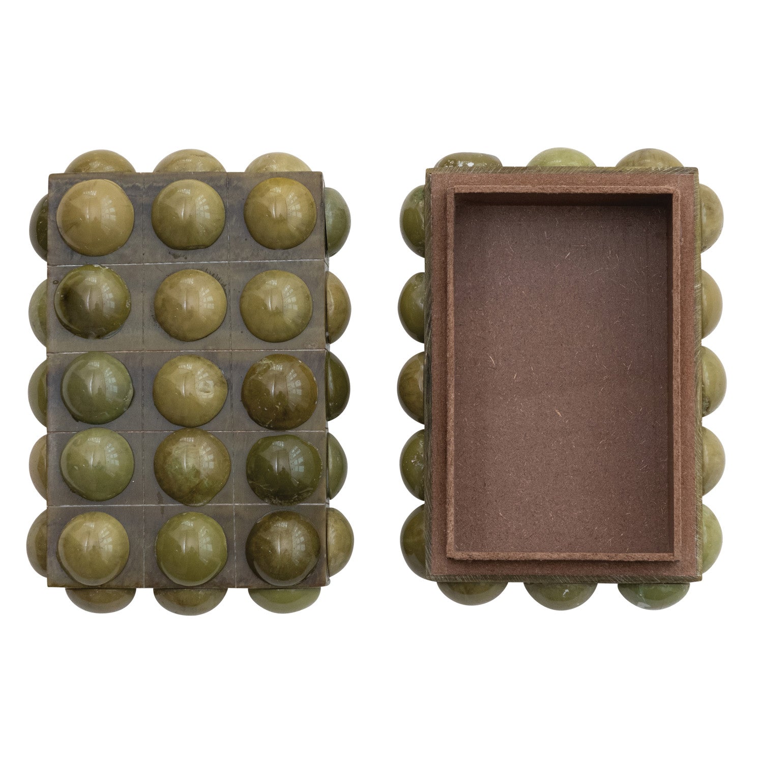 Handmade Marbled Resin Bobbin Box in Green