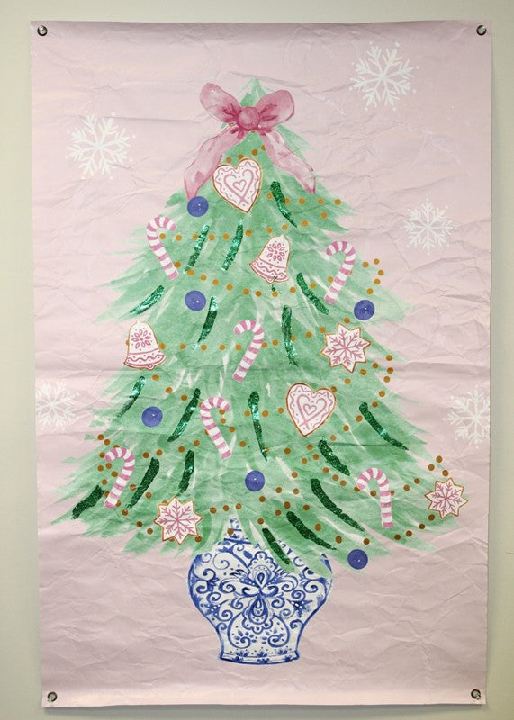 30x42" Art Paper, Tree with Pink Hearts in Chinoiserie Pot