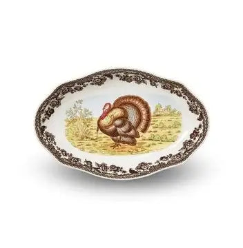 Spode Woodland Turkey Pickle Dish 8.5"