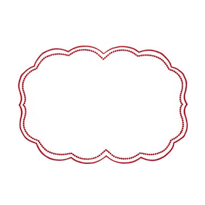RED Embroidered Polka Dot Placemat Scallop Border S/4