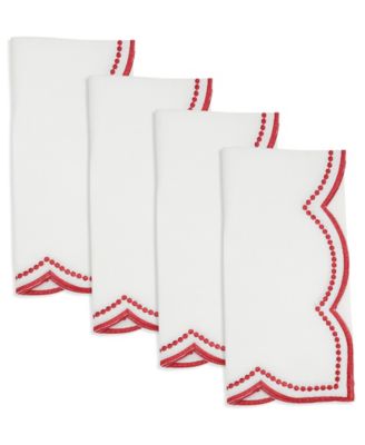 RED Embroidered Polka Dot Napkin with Scallop Border S/4