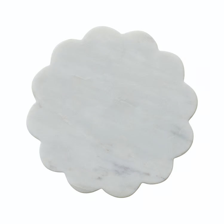 8" Round Marble Scalloped Tray, White