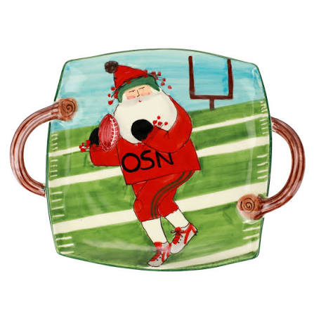 Vietri Old St. Nick Football Handled Square Platter