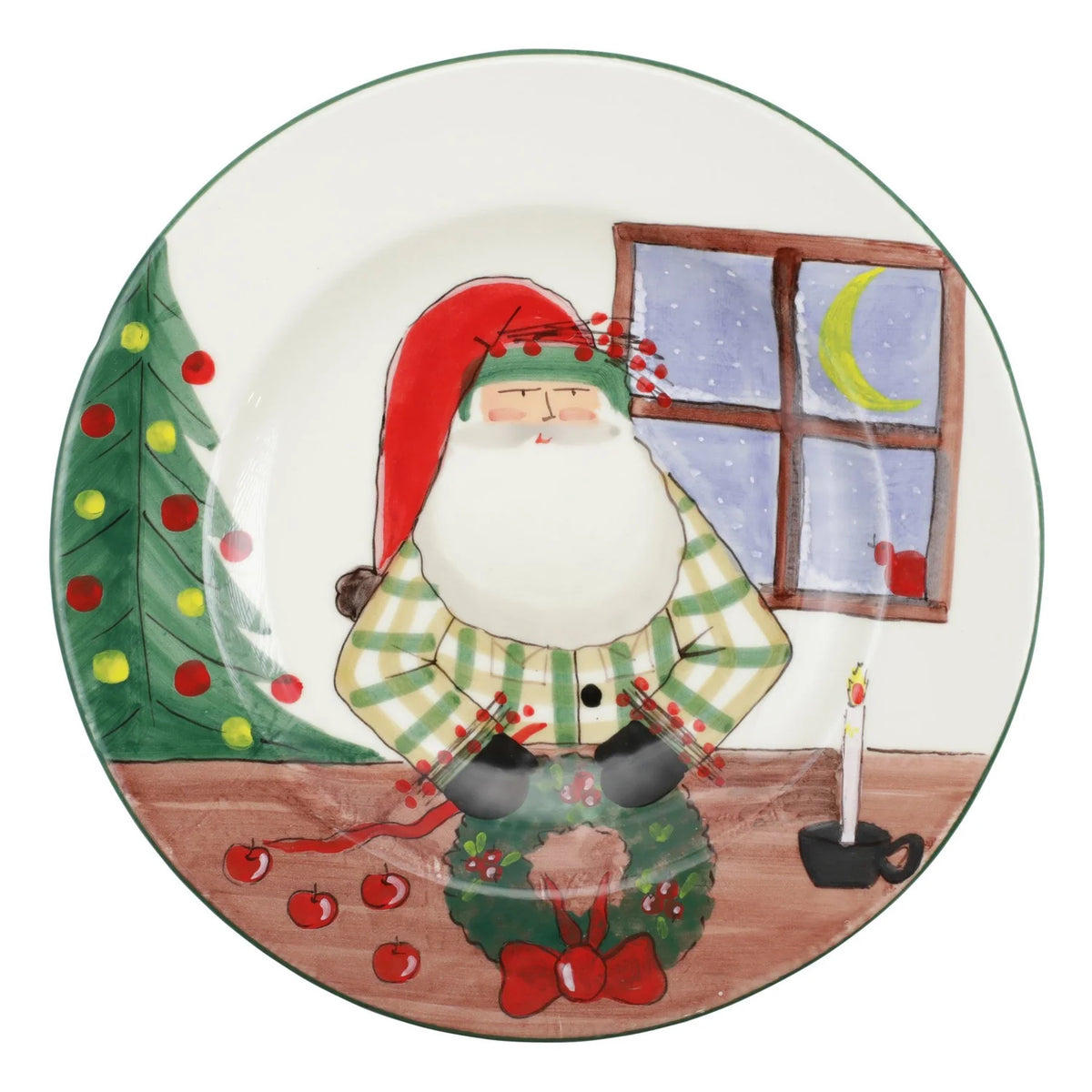 Vietri Old St. Nick Rimmed Platter w/ Wreath