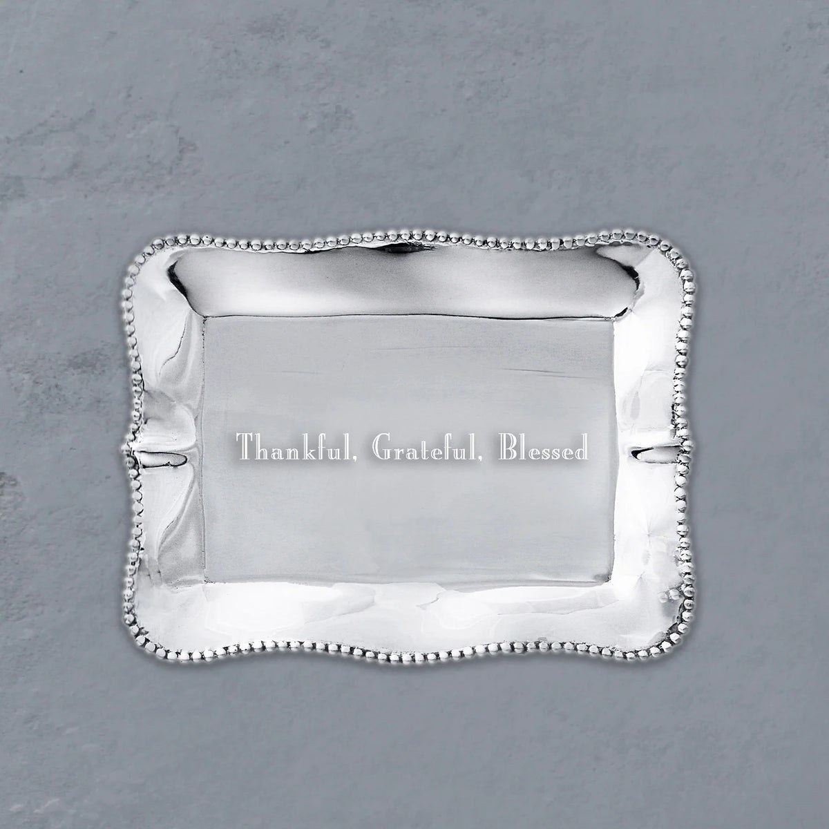 GIFTABLES Pearl Denisse Rectangular Engraved Tray "Thankful, Grateful, Blessed"